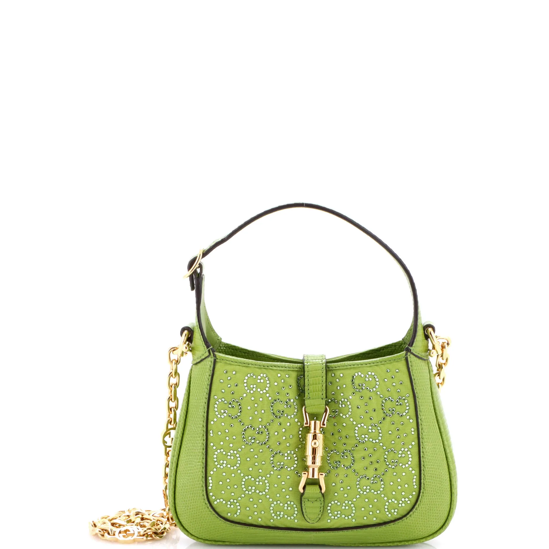 Pre-Loved Gucci Jackie 1961 Chain Hobo GG Embellished Canvas with Lizard Mini sold by Zulily
