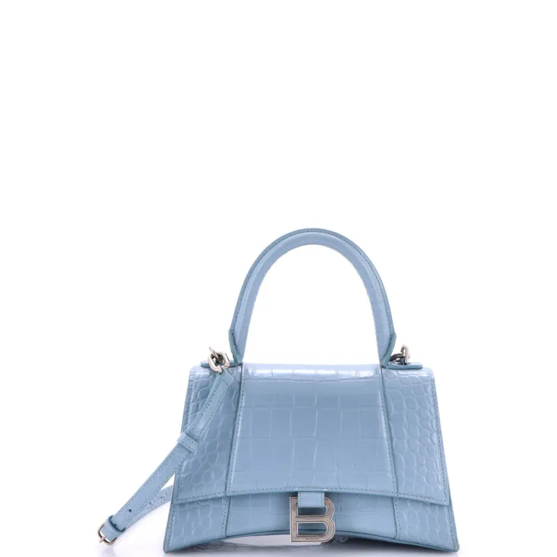 Pre-Loved Balenciaga Hourglass Top Handle Bag Crocodile Embossed Leather Small sold by Zulily