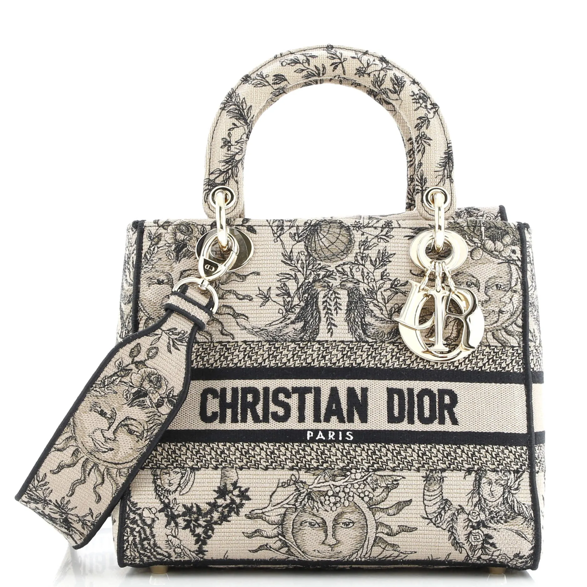 Pre-Loved Christian Dior Lady D-Lite Bag Embroidered Canvas Medium sold by Zulily