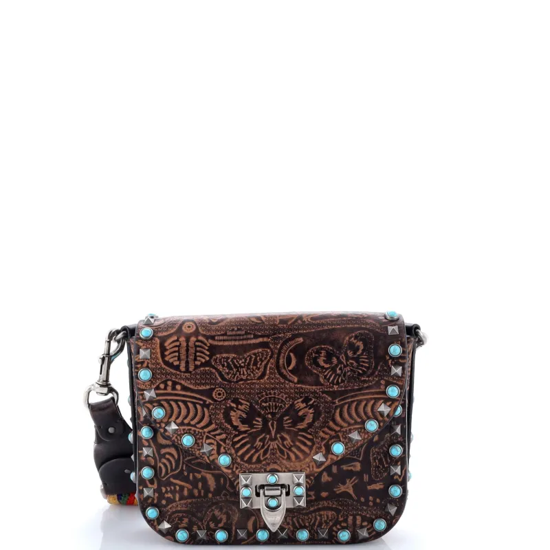 Pre-Loved Valentino Rolling Rockstud Crossbody Bag Santeria Embossed Leather with Cabochons Small sold by Zulily