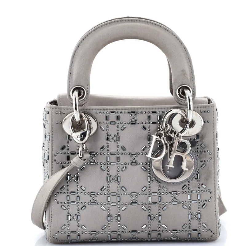 Pre-Loved Christian Dior Lady Dior Bag Crystal Embellished Cannage Quilt Satin Mini sold by Zulily