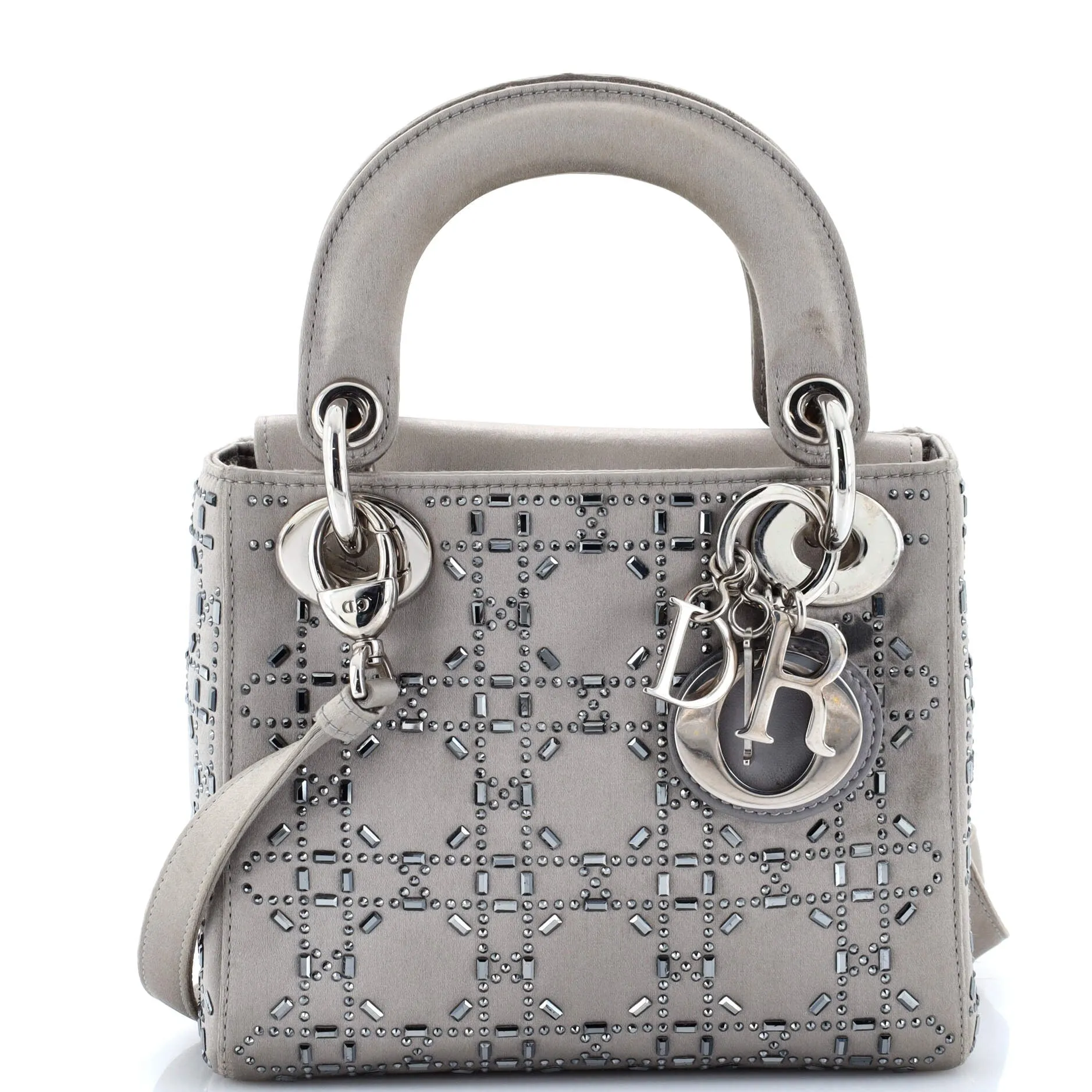 Pre-Loved Christian Dior Lady Dior Bag Crystal Embellished Cannage Quilt Satin Mini sold by Zulily