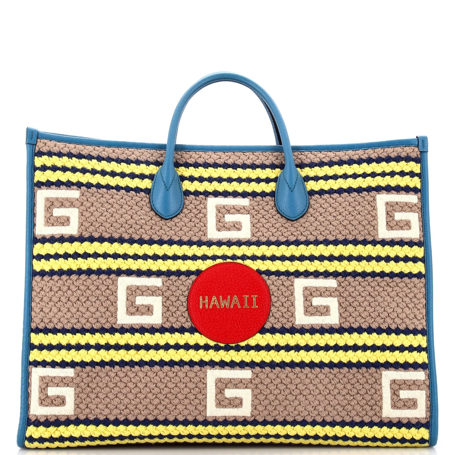 Pre-Loved Gucci Getaways Convertible Open Tote Embroidered Woven Fabric Large sold by Zulily