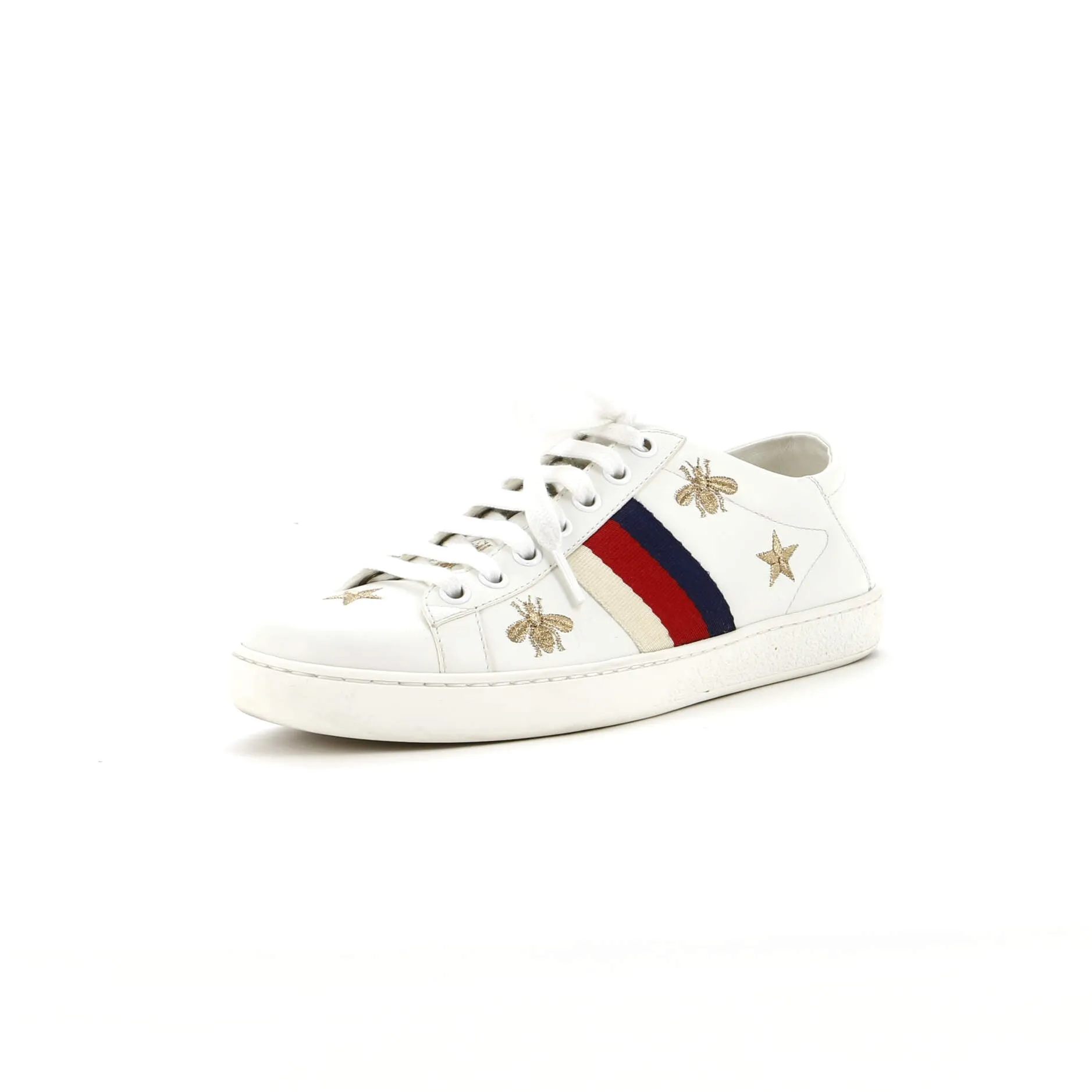 Pre-Loved Gucci Ace Sneakers Embroidered Leather sold by Zulily