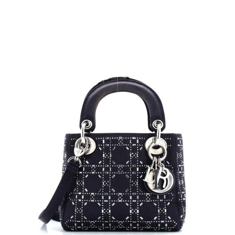 Pre-Loved Christian Dior Lady Dior Bag Crystal Embellished Cannage Quilt Satin Mini sold by Zulily