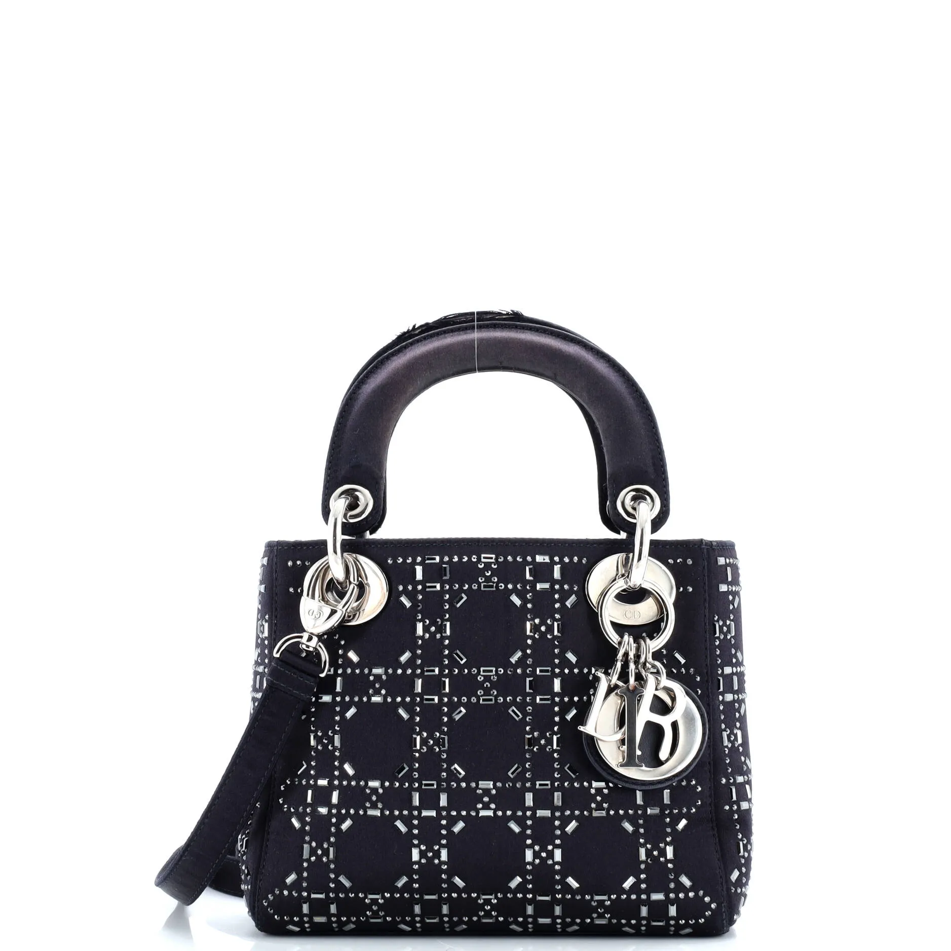 Pre-Loved Christian Dior Lady Dior Bag Crystal Embellished Cannage Quilt Satin Mini sold by Zulily