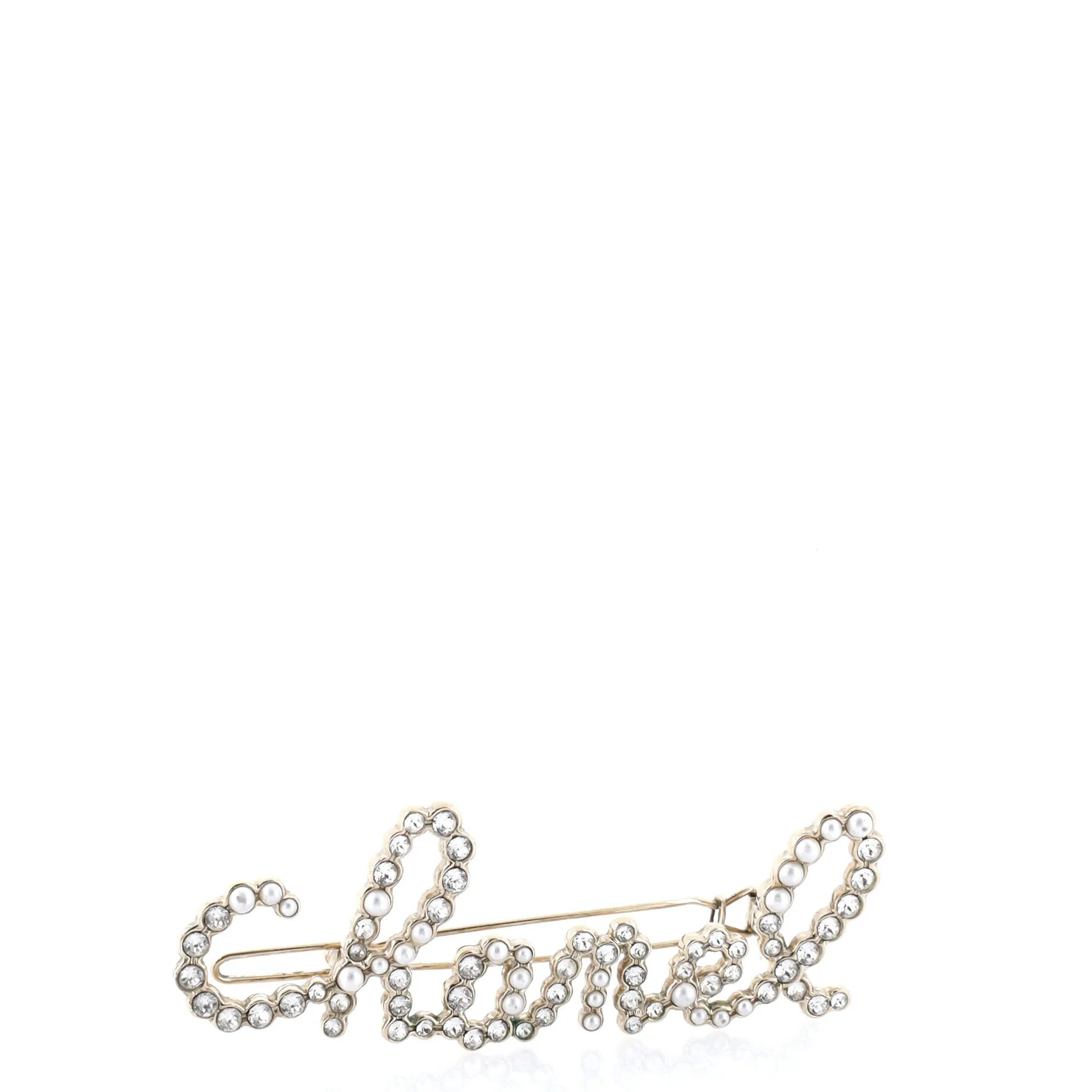Pre-Loved Chanel Swirling Logo Hair Clip Metal with Crystals and Faux Pearls sold by Zulily product image thumbnail 2