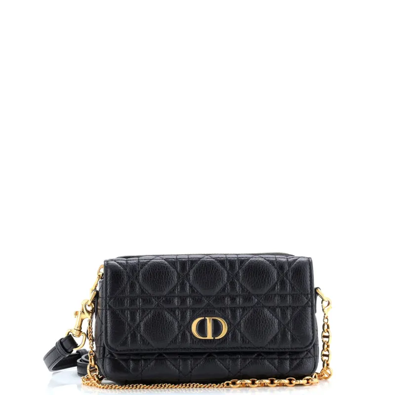 Pre-Loved Christian Dior Caro Flap Double Pouch Crossbody Bag Cannage Quilt Calfskin sold by Zulily