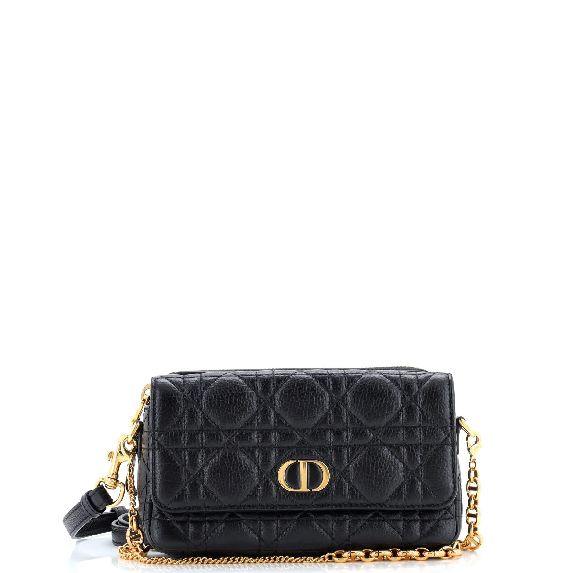 Pre-Loved Christian Dior Caro Flap Double Pouch Crossbody Bag Cannage Quilt Calfskin sold by Zulily