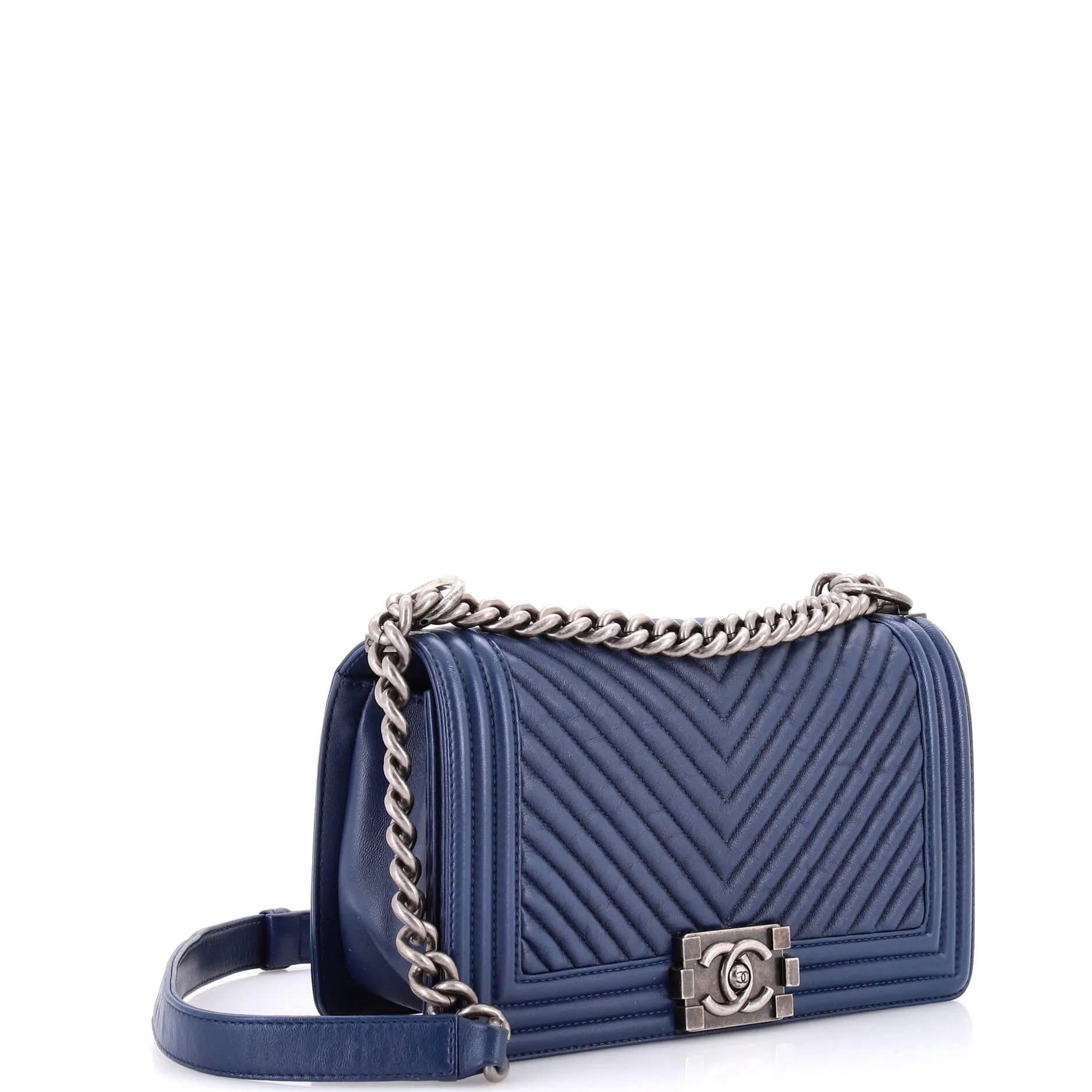 Pre-Loved Chanel Boy Flap Bag Chevron Wrinkled Lambskin Old Medium sold by Zulily product image thumbnail 2
