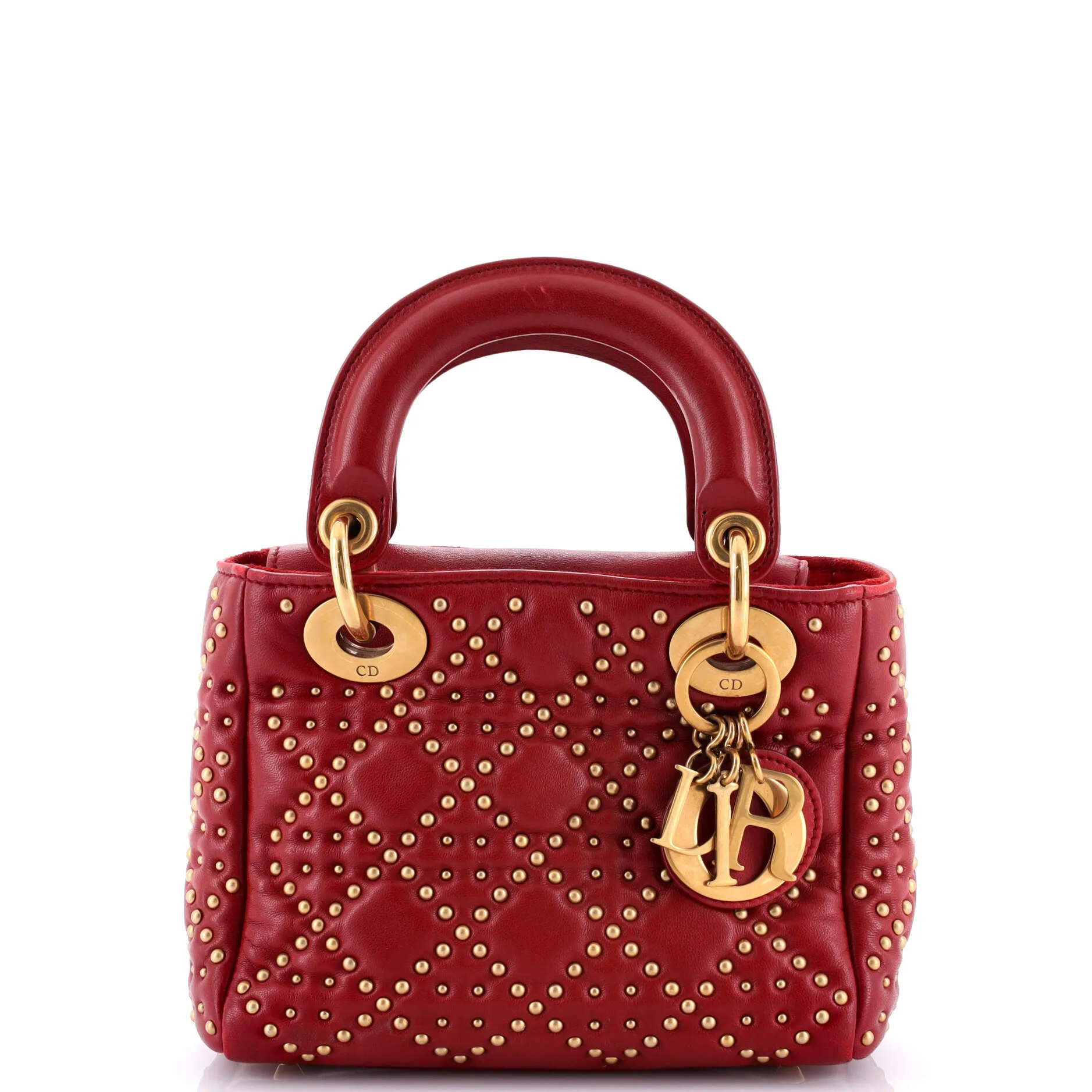 Pre-Loved Christian Dior Supple Lady Dior Bag Cannage Studded Lambskin Mini sold by Zulily