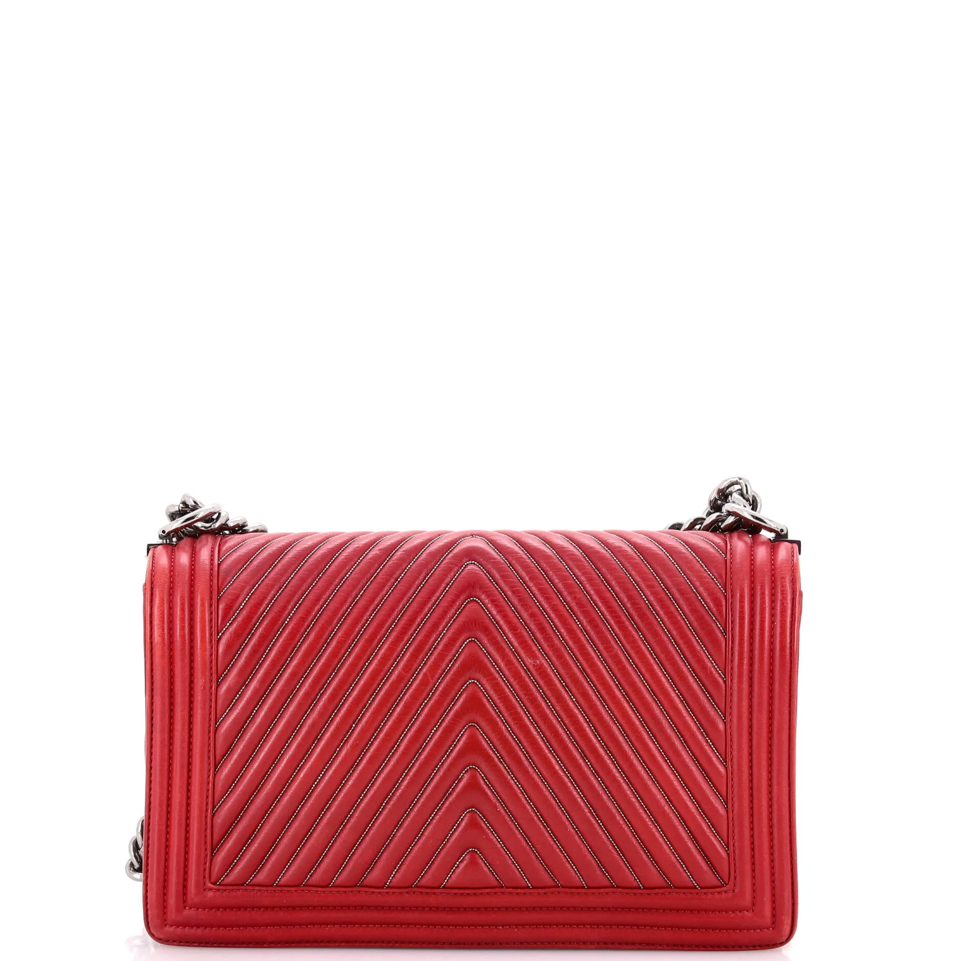 Pre-Loved Chanel Boy Flap Bag Chevron Calfskin with Micro Chain Detail Old Medium sold by Zulily product image thumbnail 3