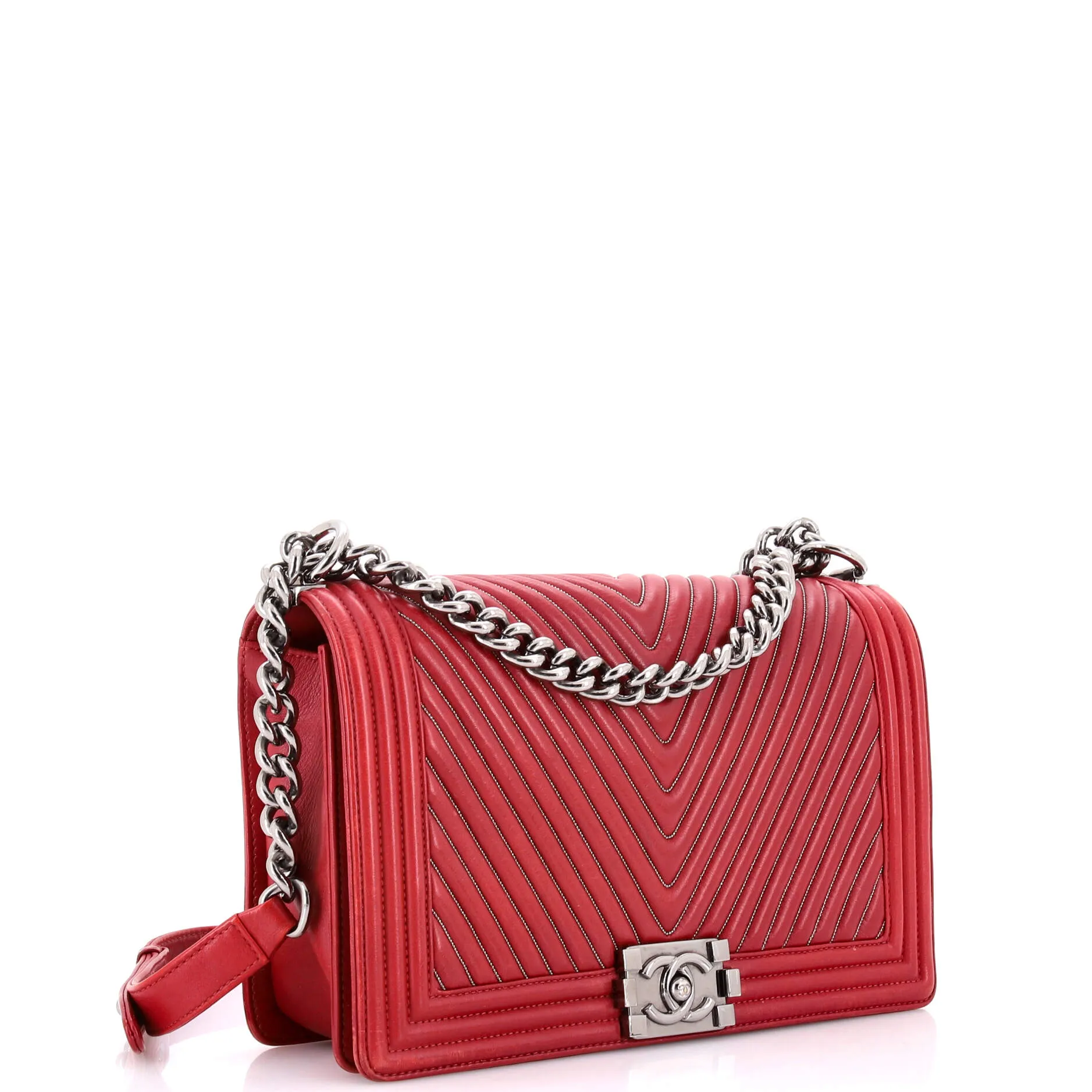 Pre-Loved Chanel Boy Flap Bag Chevron Calfskin with Micro Chain Detail Old Medium sold by Zulily product image thumbnail 2