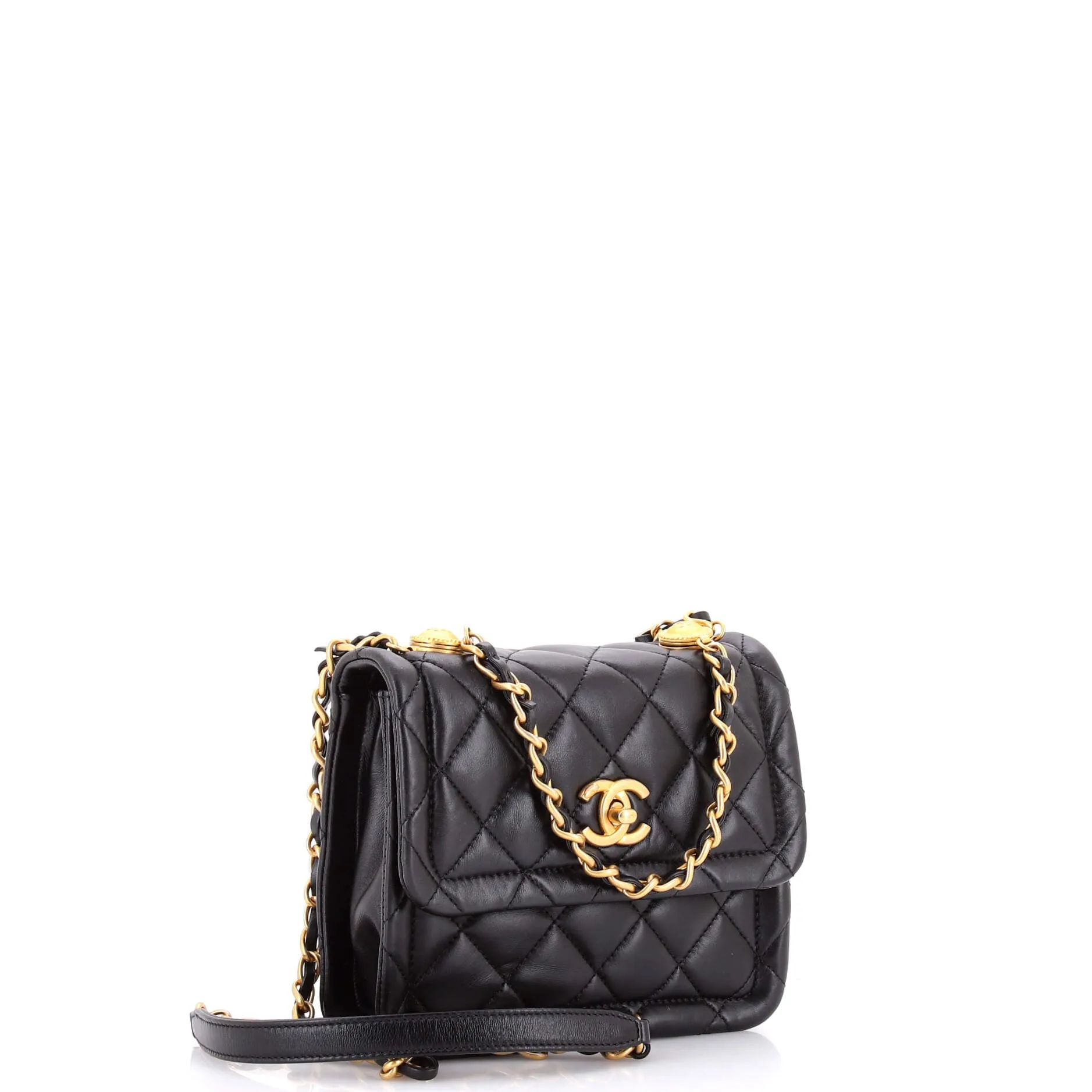 Pre-Loved Chanel Button on Top Flap Bag Quilted Shiny Lambskin Small sold by Zulily product image thumbnail 2