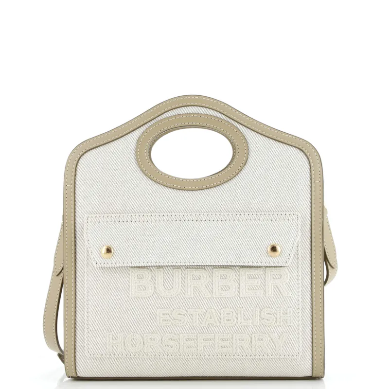 Pre-Loved Burberry Logo Pocket Tote Canvas with Leather Mini sold by Zulily