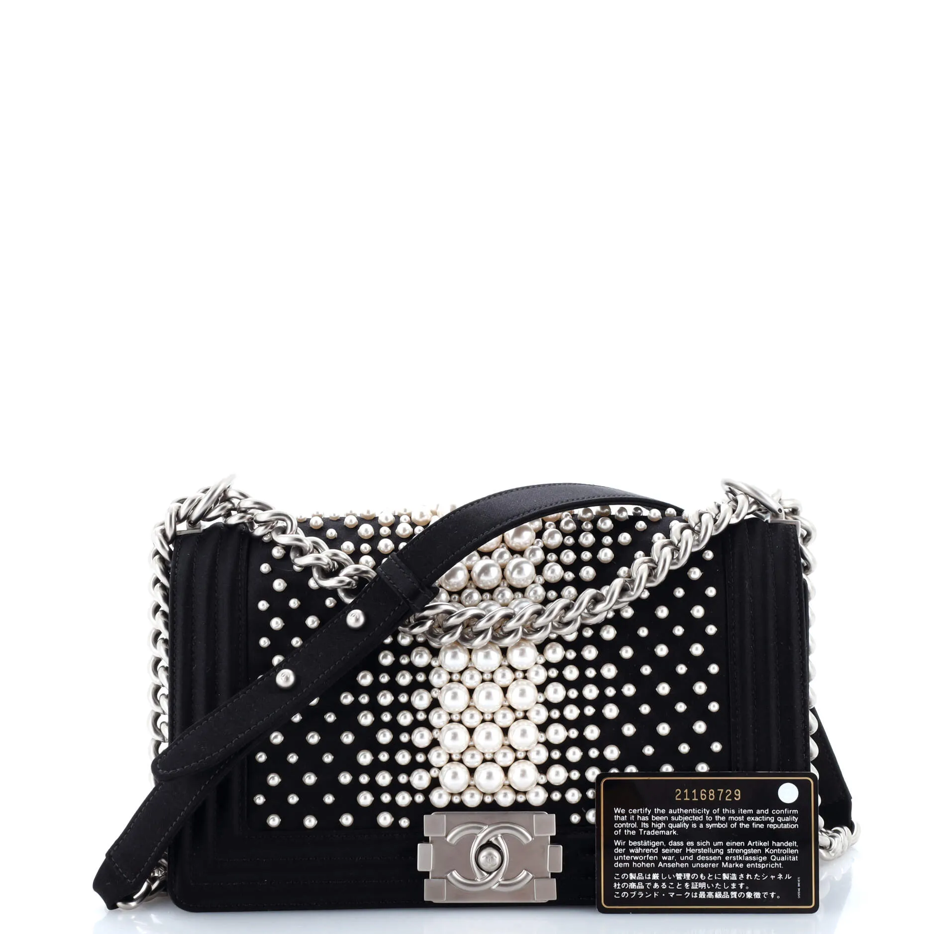 Pre-Loved Chanel Boy Flap Bag Pearl Embellished Satin Old Medium sold by Zulily product image thumbnail 2