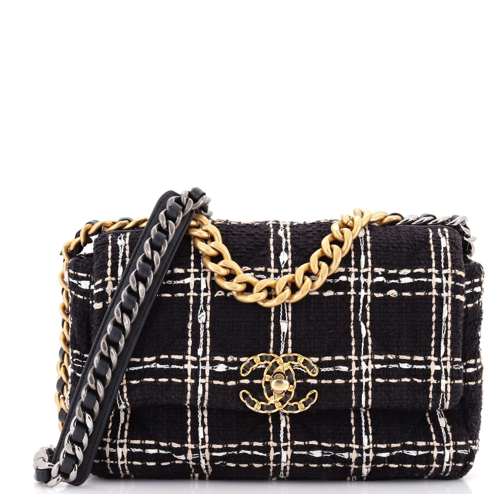 Pre-Loved Chanel 19 Flap Bag Quilted Tweed Medium sold by Zulily