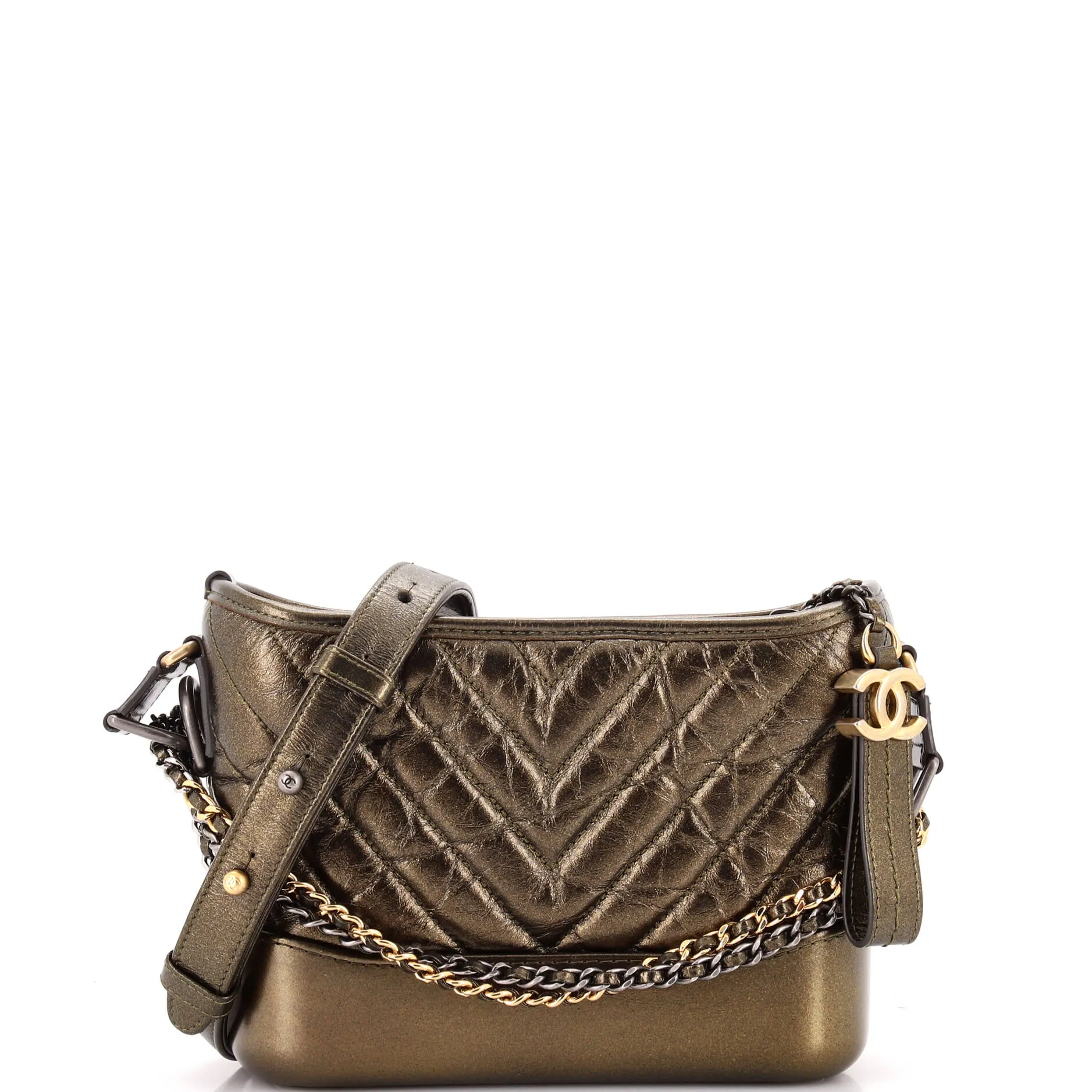 Pre-Loved Chanel Gabrielle Hobo Chevron Metallic Aged Calfskin Small sold by Zulily