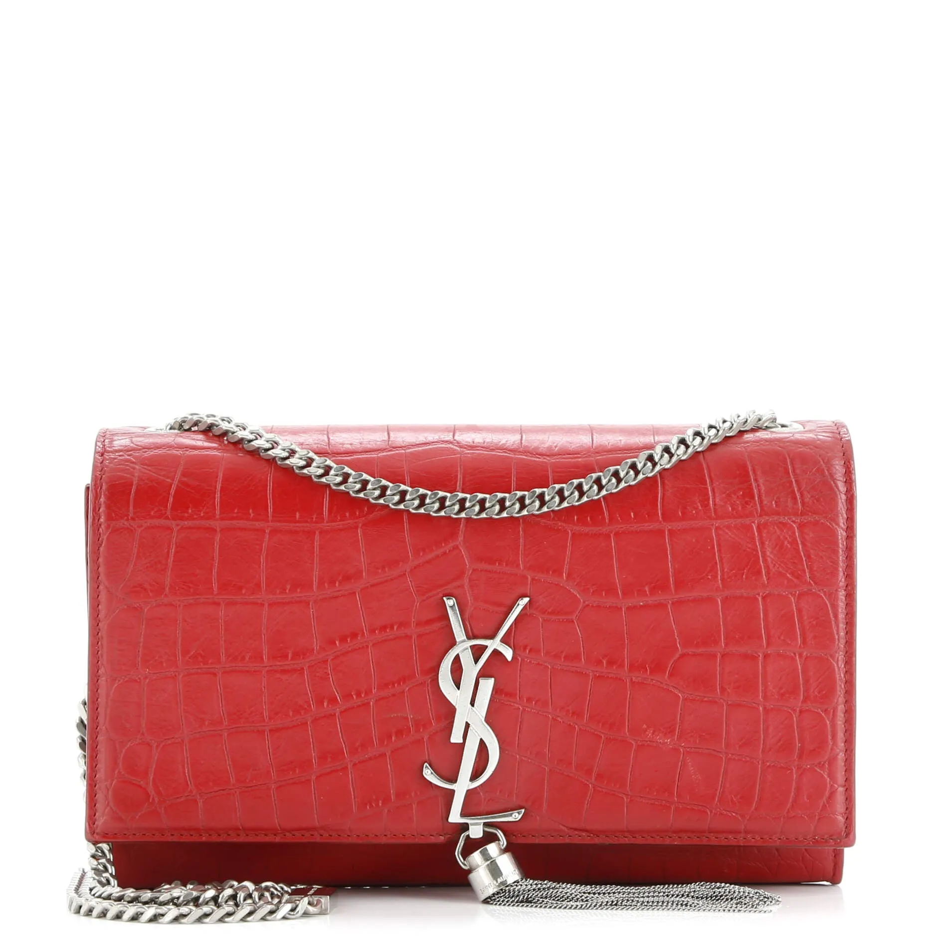 Pre-Loved Saint Laurent Classic Monogram Tassel Crossbody Bag Crocodile Embossed Leather Medium sold by Zulily