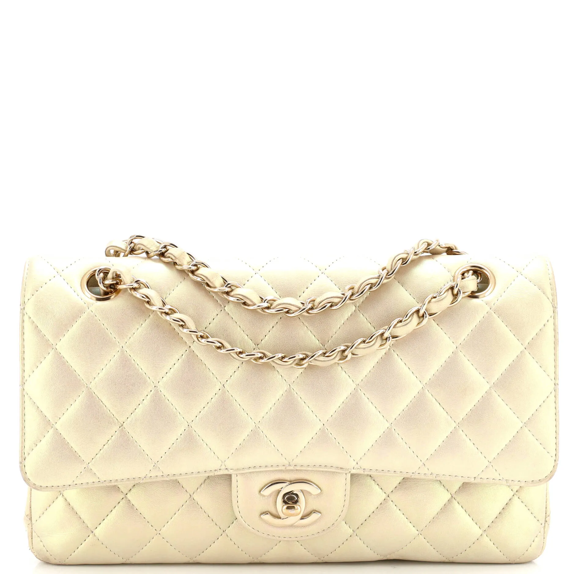 Pre-Loved Chanel Classic Double Flap Bag Quilted Iridescent Lambskin Medium sold by Zulily