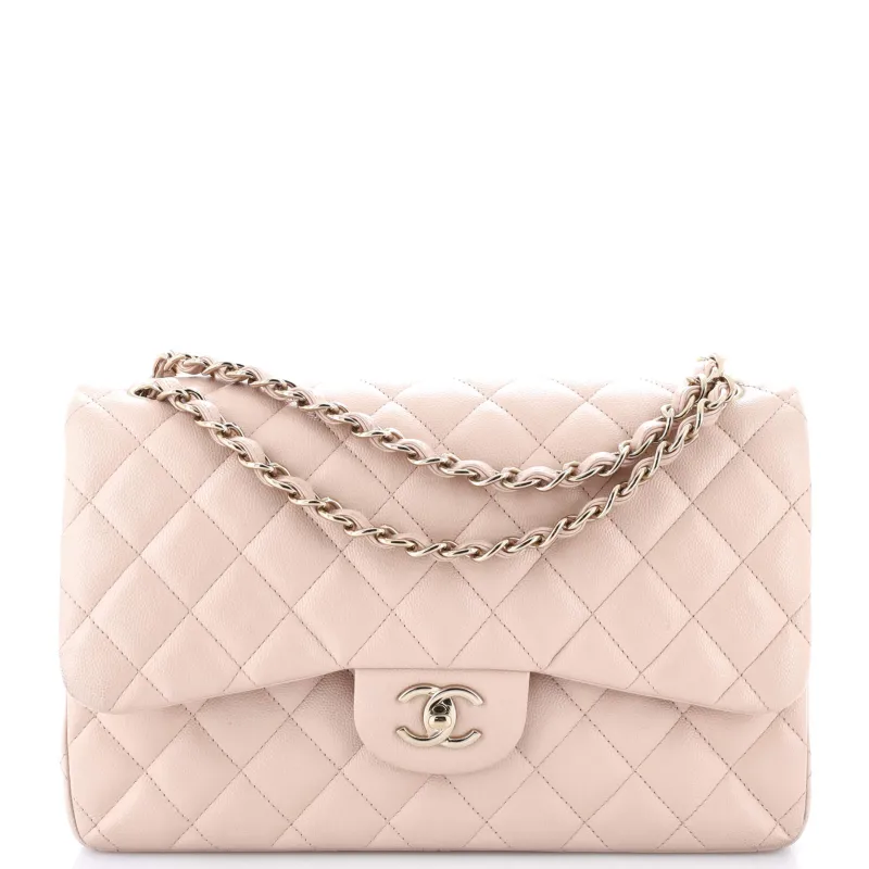 Pre-Loved Chanel Classic Double Flap Bag Quilted Caviar Jumbo sold by Zulily