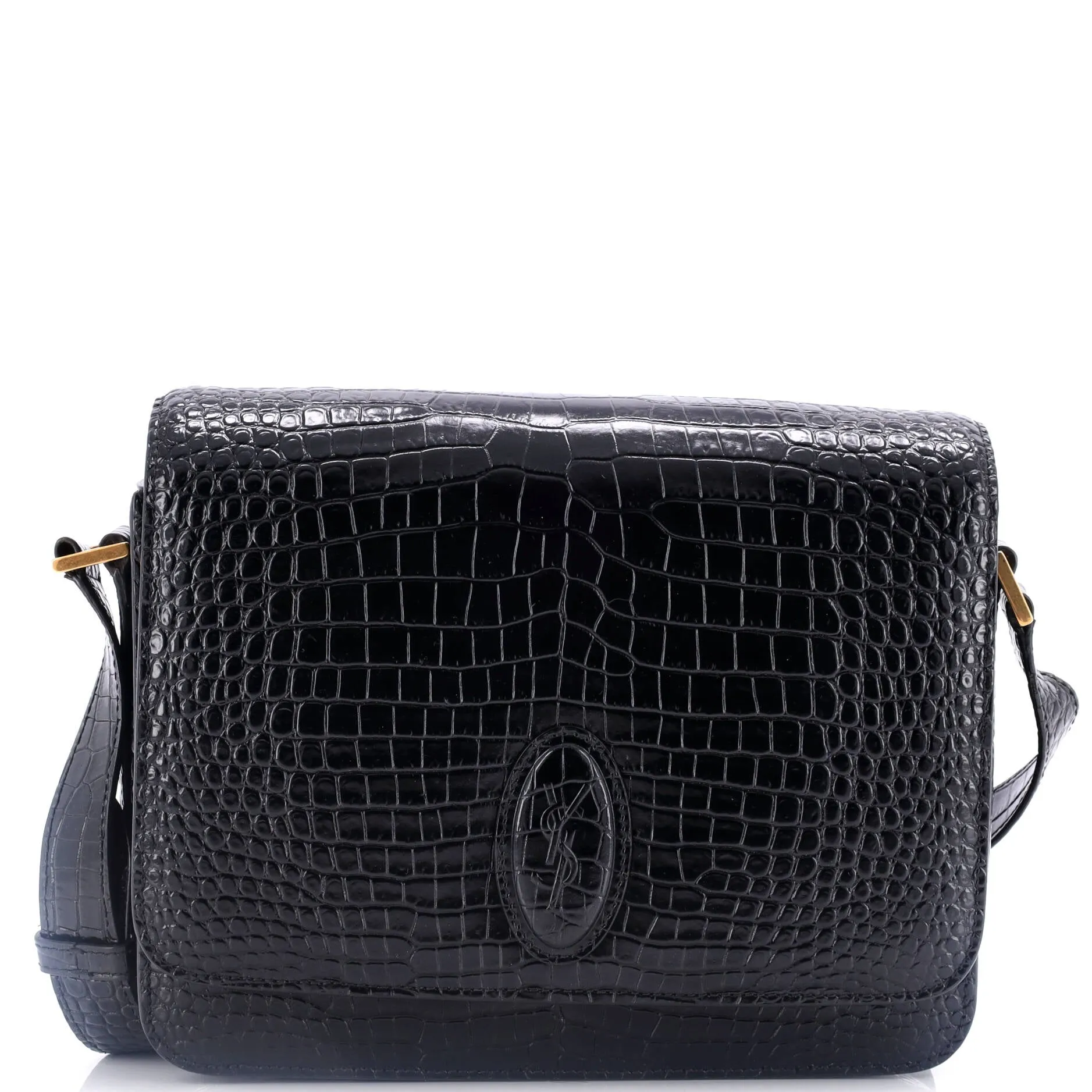 Pre-Loved Saint Laurent Le 61 Saddle Bag Crocodile Embossed Leather Medium sold by Zulily