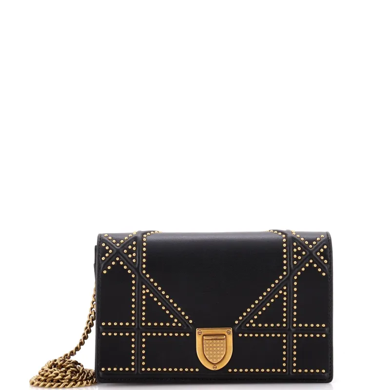 Pre-Loved Christian Dior Diorama Wallet on Chain Studded Leather sold by Zulily