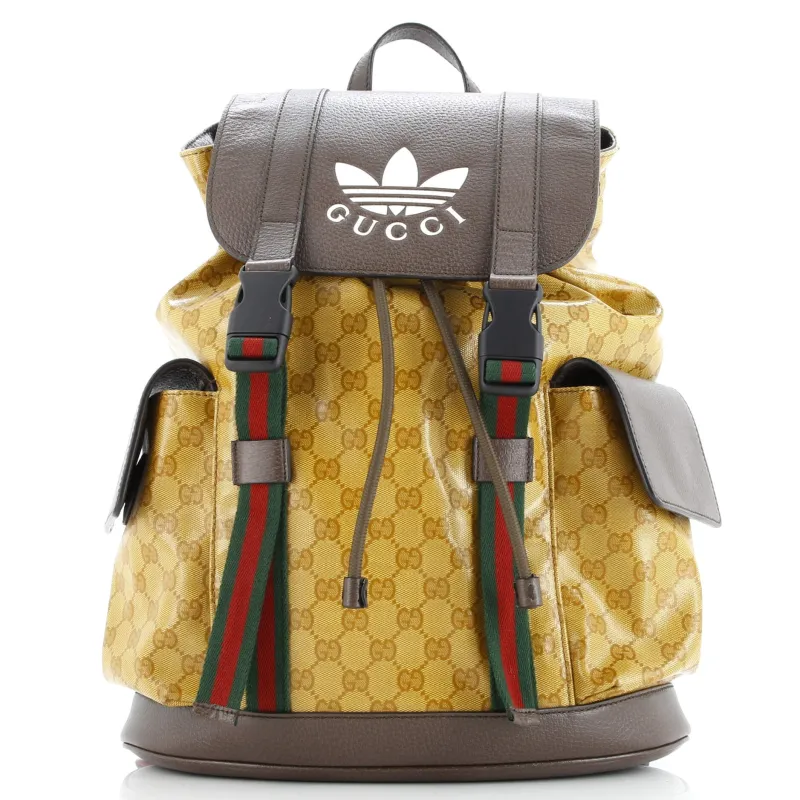 Pre-Loved Gucci x adidas Double Pocket Buckle Backpack GG Coated Canvas Medium sold by Zulily