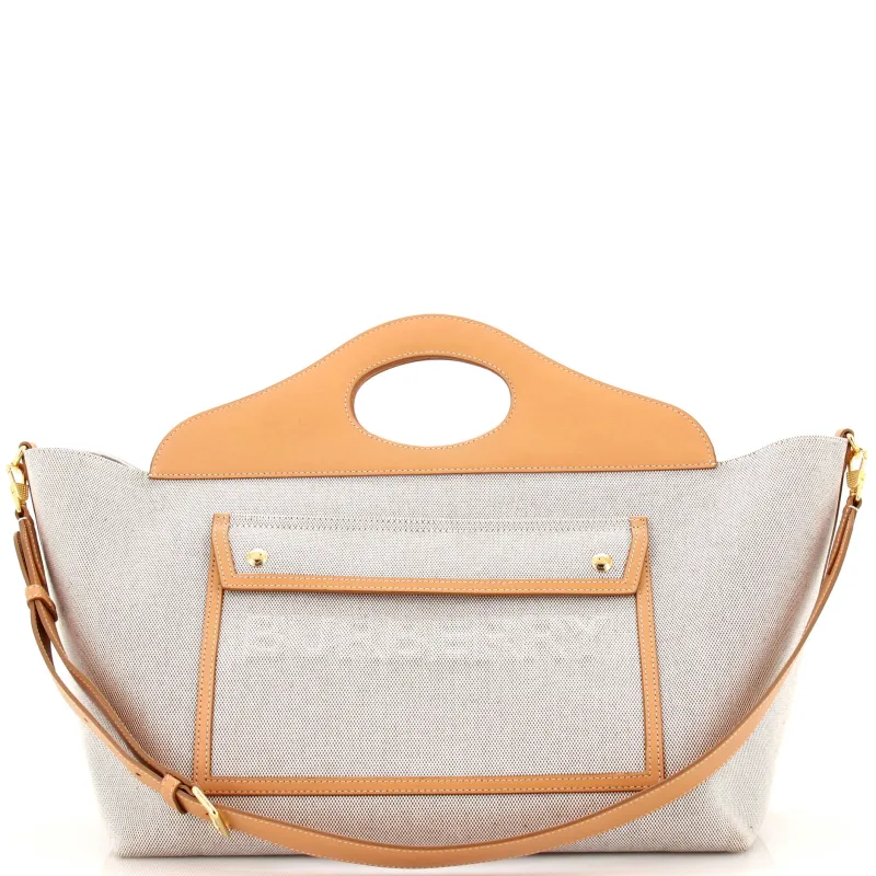 Pre-Loved Burberry Soft Pocket Tote Canvas with Leather Medium sold by Zulily