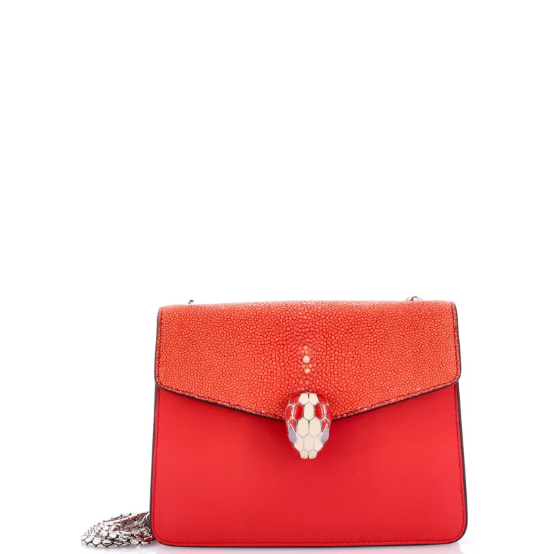 Pre-Loved Bvlgari Serpenti Forever Square Shoulder Bag Leather and Stingray Small sold by Zulily