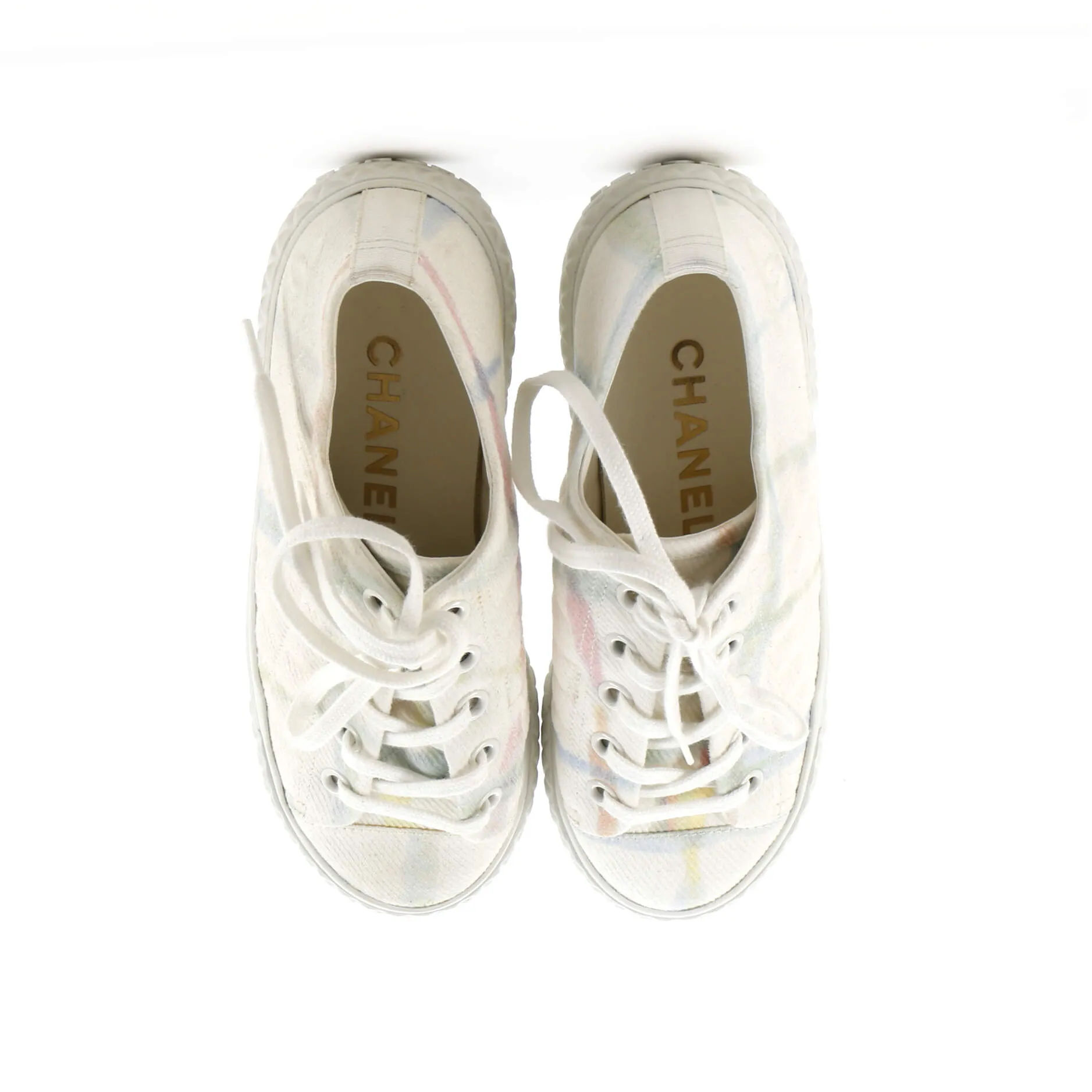 Pre-Loved Chanel Women's CC Lace Up Sneakers Printed Quilted Canvas sold by Zulily product image thumbnail 2
