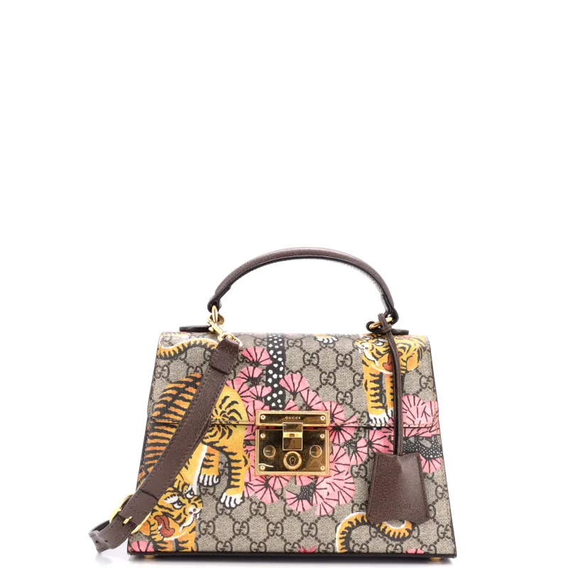 Pre-Loved Gucci Padlock Top Handle Bag Bengal Print GG Coated Canvas Small sold by Zulily