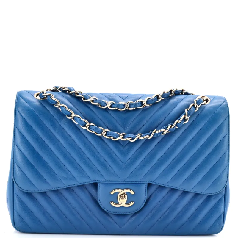 Pre-Loved Chanel Classic Double Flap Bag Chevron Lambskin Jumbo sold by Zulily