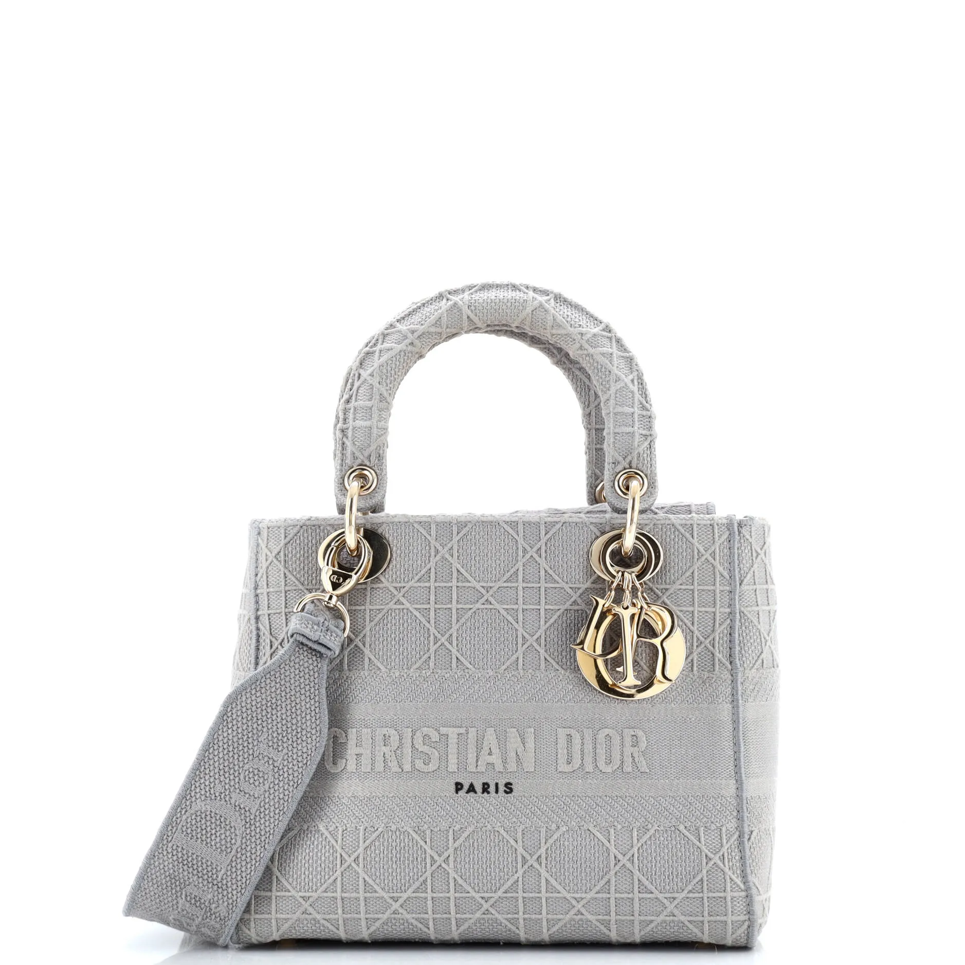 Pre-Loved Christian Dior Lady D-Lite Bag Cannage Embroidered Canvas Medium sold by Zulily