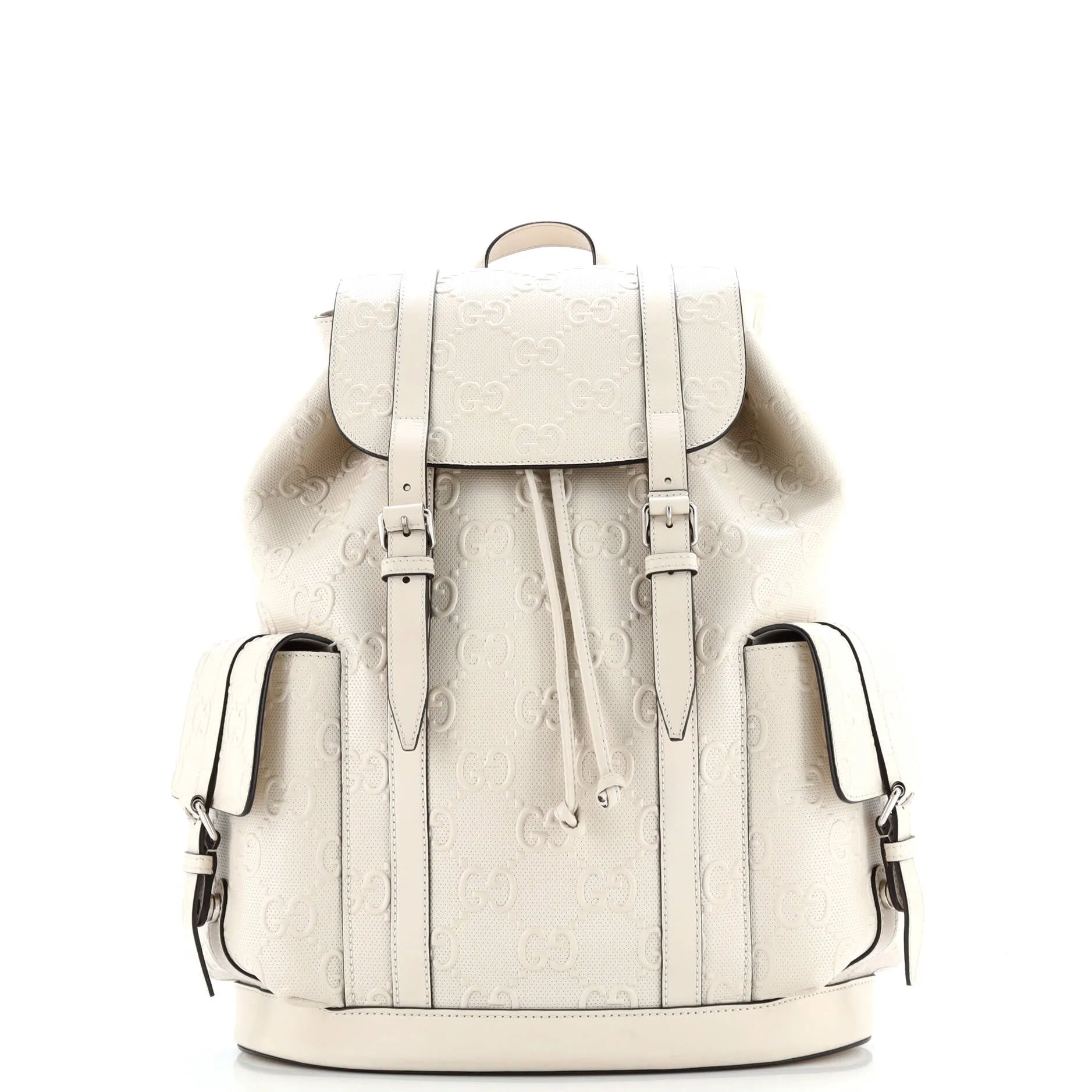 Pre-Loved Gucci Double Buckle Backpack GG Embossed Perforated Leather Large sold by Zulily