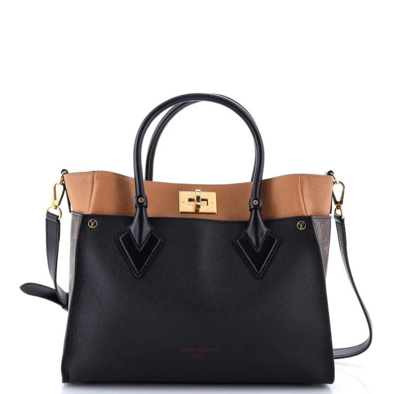 Pre-Loved Louis Vuitton On My Side Tote Leather with Monogram Canvas MM sold by Zulily