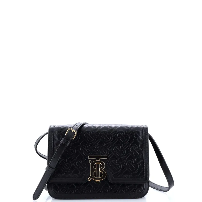 Pre-Loved Burberry TB Flap Bag Monogram Embossed Leather Small sold by Zulily