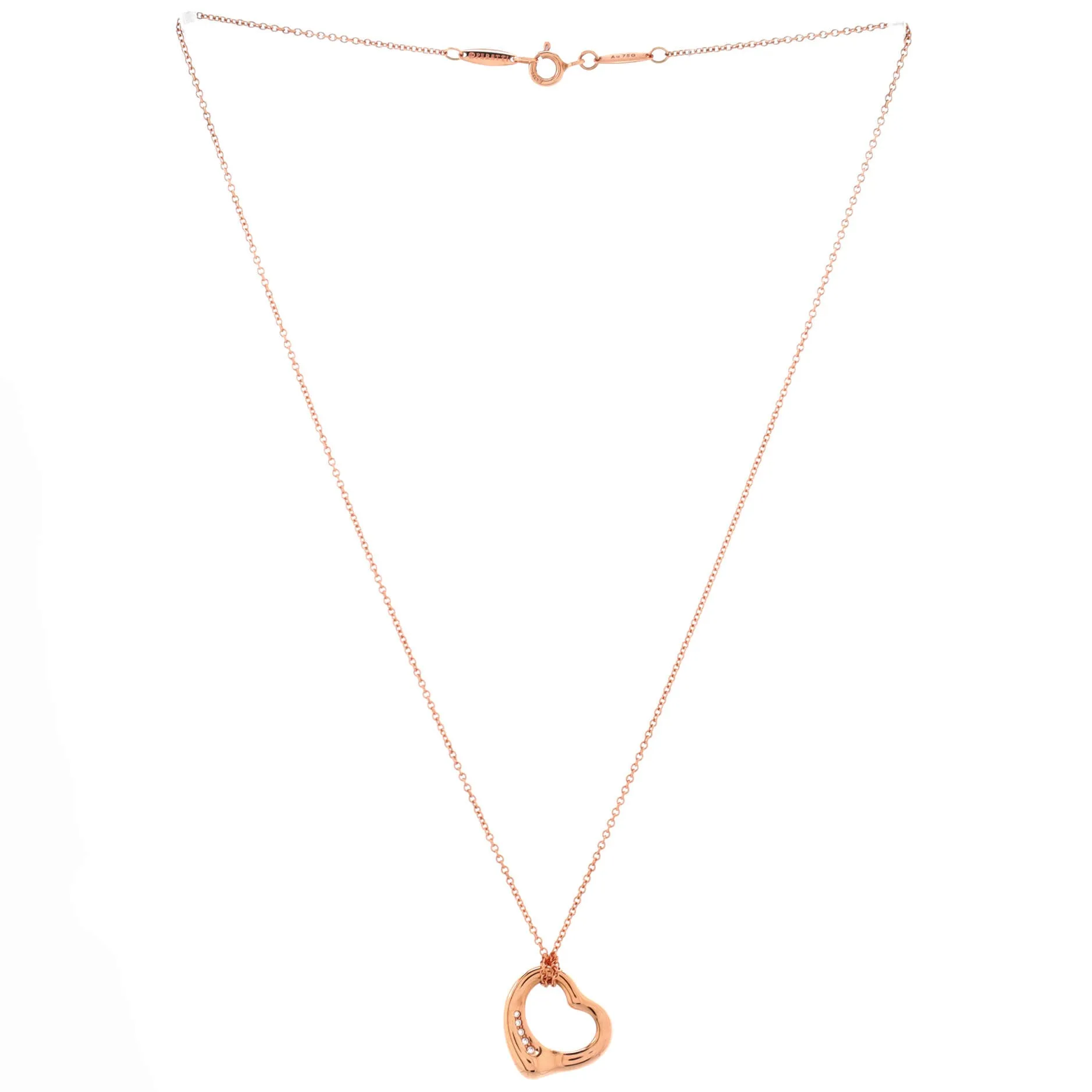 Pre-Loved Tiffany Elsa Peretti Open Heart 5 Diamonds Pendant Necklace 18K Rose Gold with Diamonds sold by Zulily product image thumbnail 3