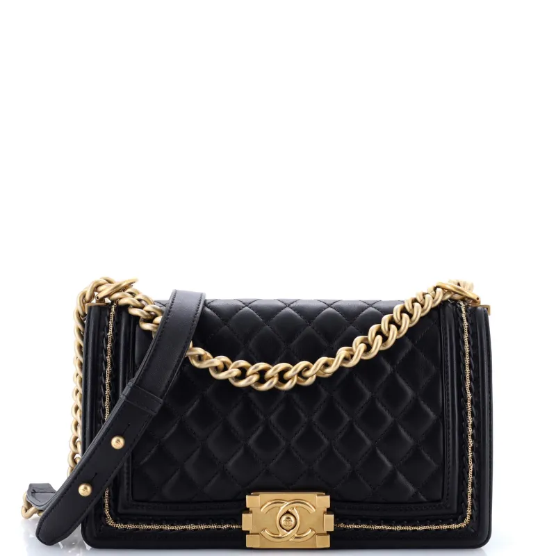 Pre-Loved Chanel Boy Flap Bag Quilted Lambskin with Chain Detail Old Medium sold by Zulily
