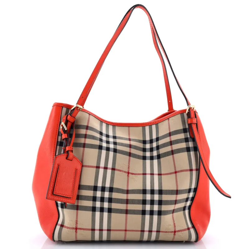 Pre-Loved Burberry Canterbury Panels Tote Haymarket Coated Canvas and Leather Small sold by Zulily