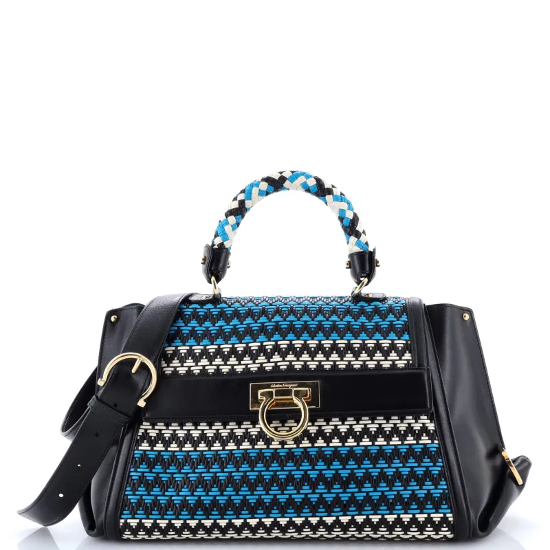 Pre-Loved Ferragamo Sofia Satchel Multicolor Woven Leather Medium sold by Zulily