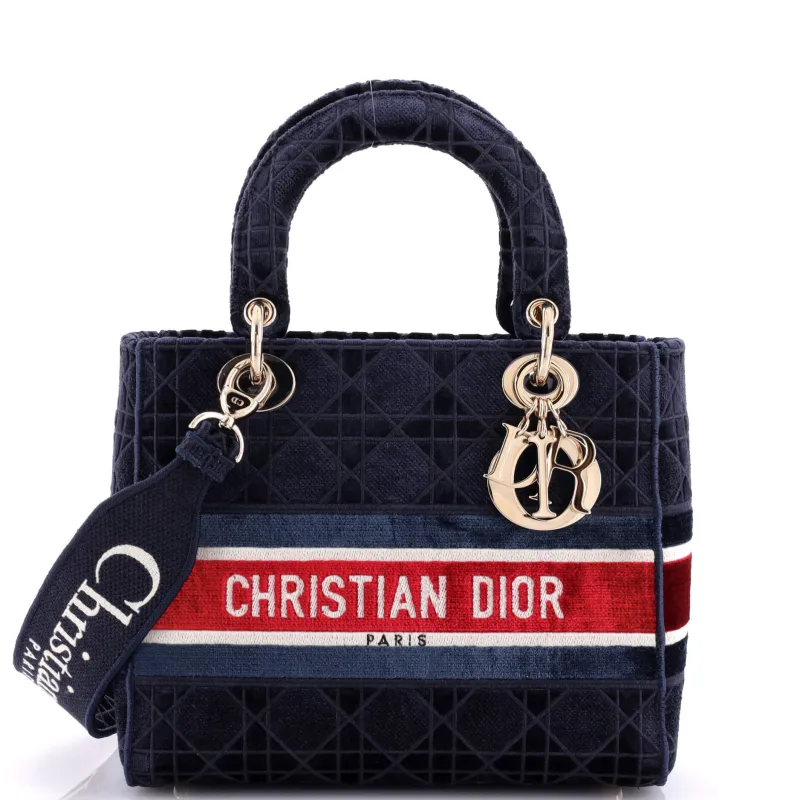 Pre-Loved Christian Dior Lady D-Lite Bag Cannage Embroidered Velvet Medium sold by Zulily