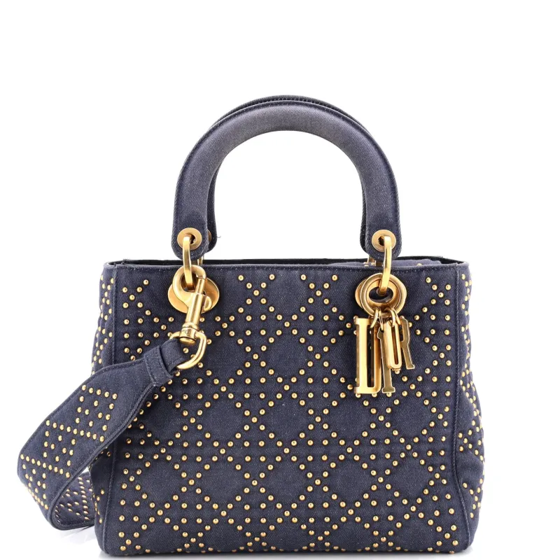 Pre-Loved Christian Dior Supple Lady Dior Bag Cannage Studded Denim Medium sold by Zulily