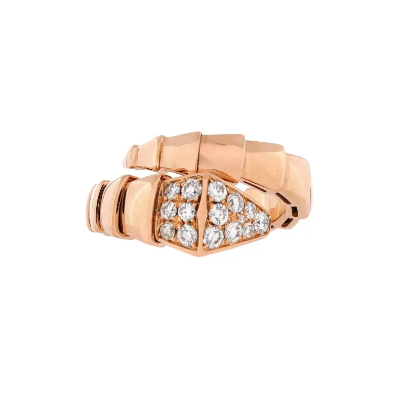 Pre-Loved Bvlgari Serpenti Viper One-Coil Ring 18K Rose Gold with Diamonds Wide sold by Zulily