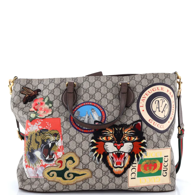 Pre-Loved Gucci Courrier Convertible Soft Open Tote GG Coated Canvas with Applique Large sold by Zulily