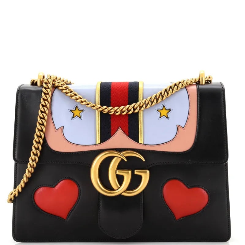 Pre-Loved Gucci Web Heart GG Marmont Chain Shoulder Bag Leather Medium sold by Zulily