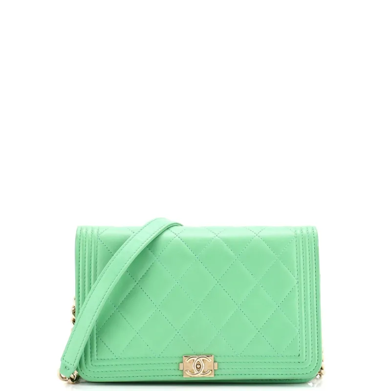 Pre-Loved Chanel Boy Wallet on Chain Quilted Lambskin sold by Zulily