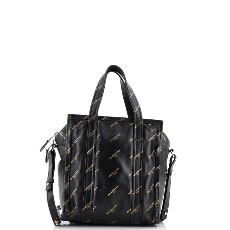 Pre-Loved Balenciaga Bazar Logo Convertible Tote Printed Leather XS sold by Zulily