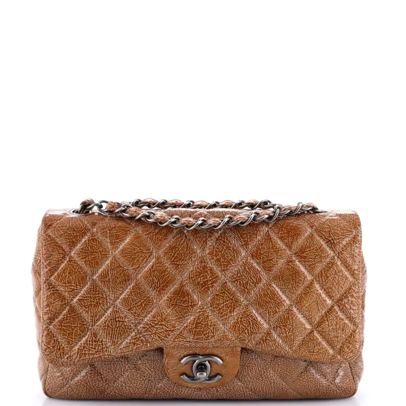 Pre-Loved Chanel Vintage Classic Single Flap Bag Quilted Crinkled Patent Jumbo sold by Zulily