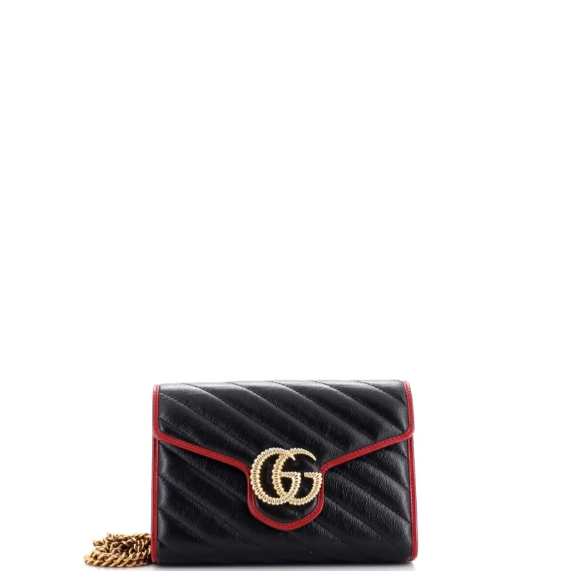 Pre-Loved Gucci GG Marmont Chain Wallet Diagonal Quilted Leather Mini sold by Zulily